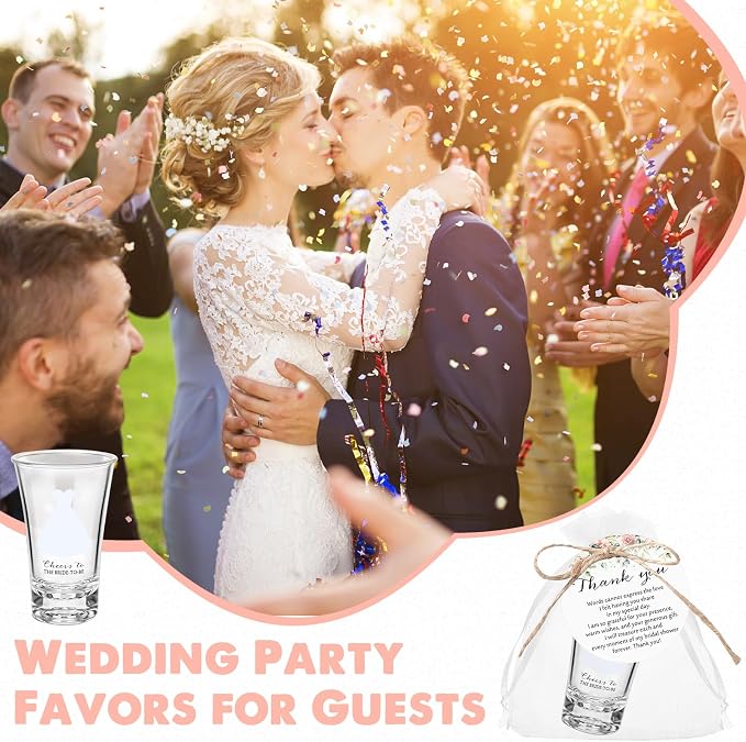 Reallnaive 30 Sets Bridal Shower Favors for Guests Cheer to the Bride to Be Acrylic Clear Shot Glasses with Thank You Tags and Organza Bag Wedding Party Favors Souvenir Gift for Bachelorette Bridal