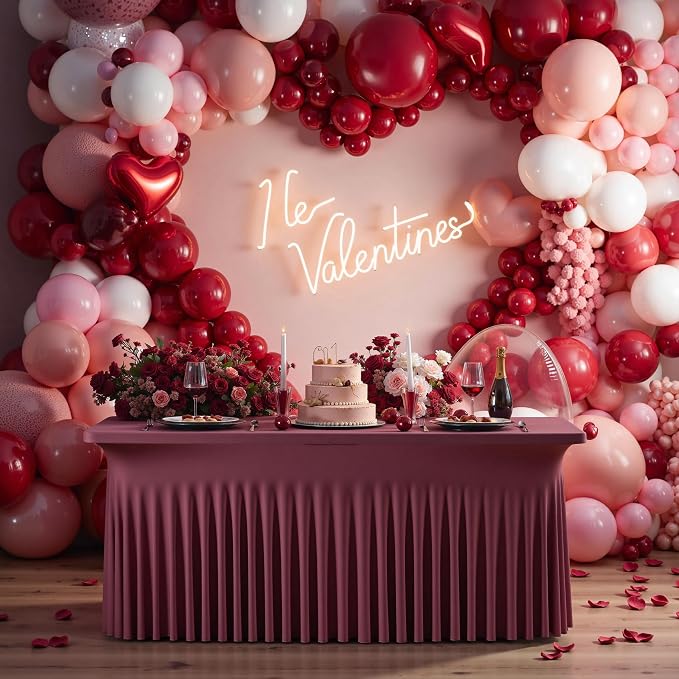 Outpain 6ft Spandex Table Cloth for Standard Folding Tables-6Pack Burgundy Table Cloth Table Protector for Party, Wedding, Cocktail, Banquet, Festival