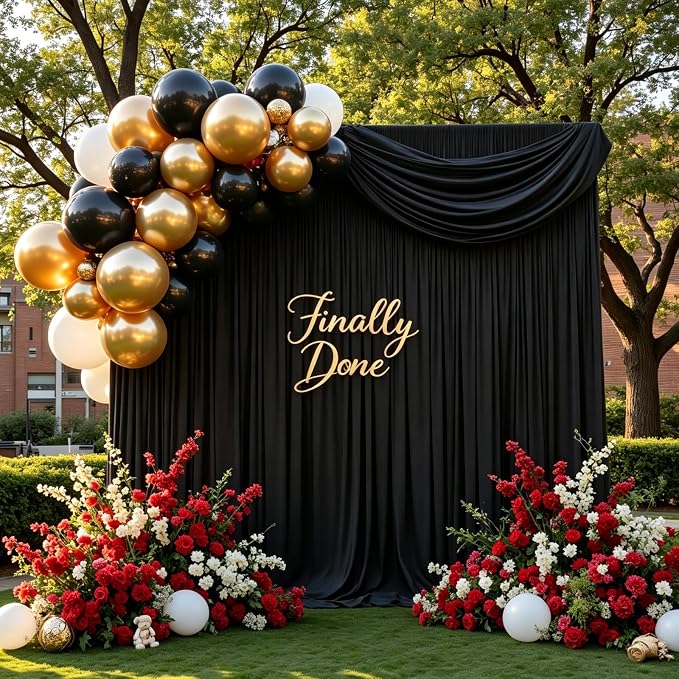 40FT x 10F Black Backdrop Curtain for Parties, Polyester Black Curtains with Rod Pockets, Photography Backdrop Drapes for Wedding, Home Party,Concerts, Retail,Family Events, Graduation Decorations