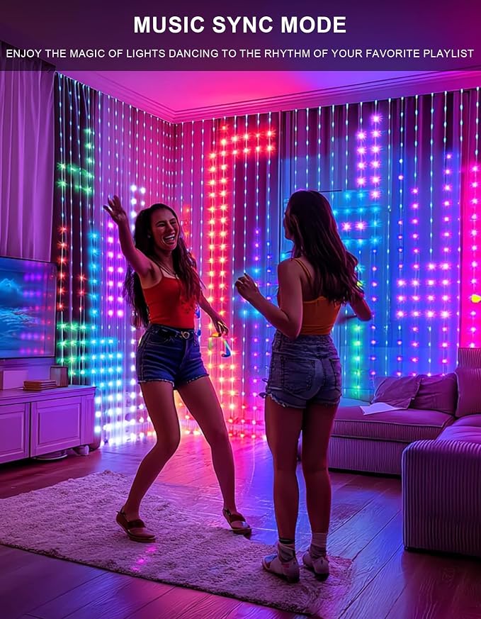 Dazzle Bright Smart Curtain Lights, 400LED 6.6FT x 6.6FT Color Changing Valentine's Day Christmas Lights with Remote & APP, Dynamic DIY Fairy String Lights for Indoor Outdoor Bedroom Decorations