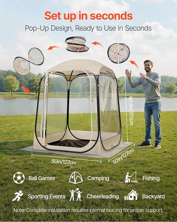 VEVOR Pop up Sports Tent, 8 Sizes Optional Clear Bubble Tent for 1-6 Person, Waterproof Outdoor Pod with Floor Mat & Top Cover, Garden Igloo Dome Tents Camping Shelter for Sports Watching