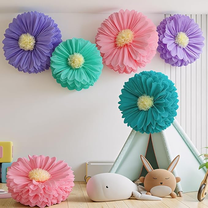 Chunful 5 Pcs 30'' 24'' Gaint Pastel Tissue Paper Flowers Decoration Large Hanging Tissue Paper Pom Poms Decor for Pastel Birthday Bachelorette Wedding Baby Shower Bridal Shower Easter Party Decor