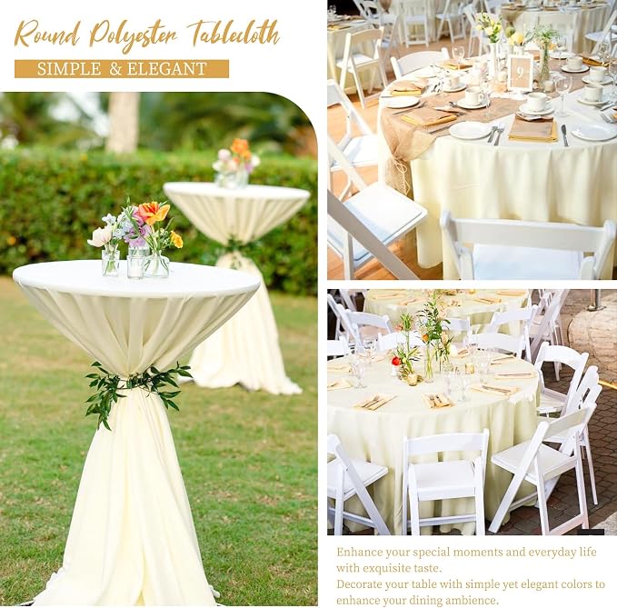 12 Pack Round Tablecloths - 90 Inch, Beige Polyester Table Cover for Round Table, Stain and Wrinkle Resistant Washable Fabric Tablecloth, Polyester Tablecloth for Wedding Banquet Parties