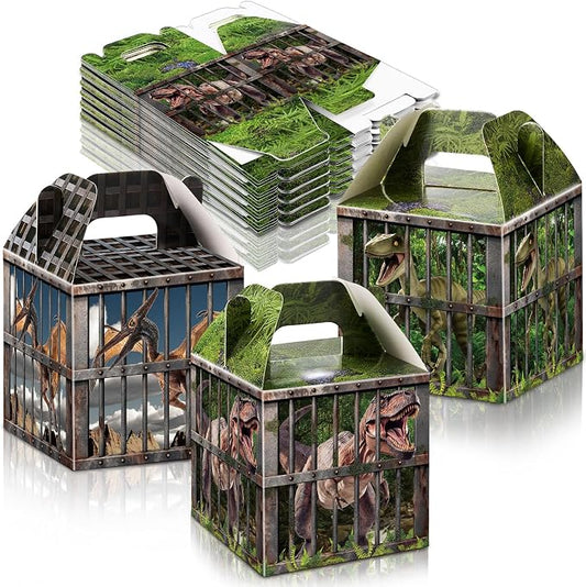 DoubleFill 24 Pcs Dinosaur Party Supplies Treat Boxes Dino Party Favor Boxes Tropical Jungle Dinosaur Gift Box Table Centerpieces Photography Props Decorations for Birthday Halloween Christmas