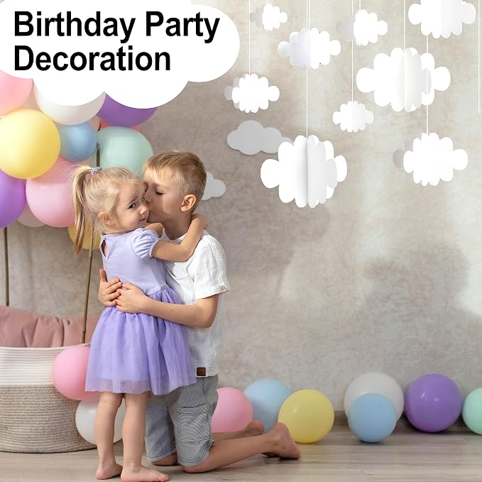 Ayfjovs 18 PCS 3D Cloud Decoration, Artificial Hanging Clouds for Ceiling, White Felt Ornaments for Art Stage, Wedding, Nursery, Children's Room, Baby Baptism Party