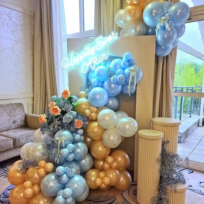 Pearl Blue Balloons, 98PCS Double Stuffed Baby Light Blue Balloon Garland Arch Kit, 18/12/10/5 Inch Different Sizes for Birthday Baby Bridal Shower Wedding Party Decorations
