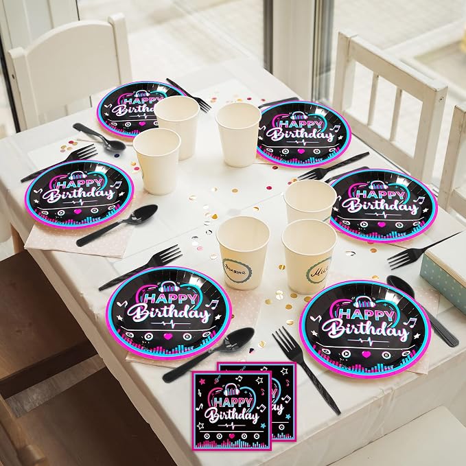 96 Pcs Music Party Supplies Tableware Set for Girls, Music Theme Birthday Party Plates Napkins Forks Packs Decorations for Birthday Baby Shower Celebration, 24 Guests