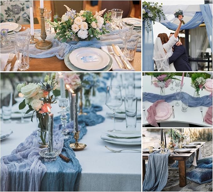 15 Pack Cheesecloth Table Runner 6FT Cheese Cloth Table Runner 35 x72 Inch Boho Table Runners Long Table Cover for Wedding Engagement Birthday Party Bridal Baby Shower Picninc Table Decor(Dusty Blue)
