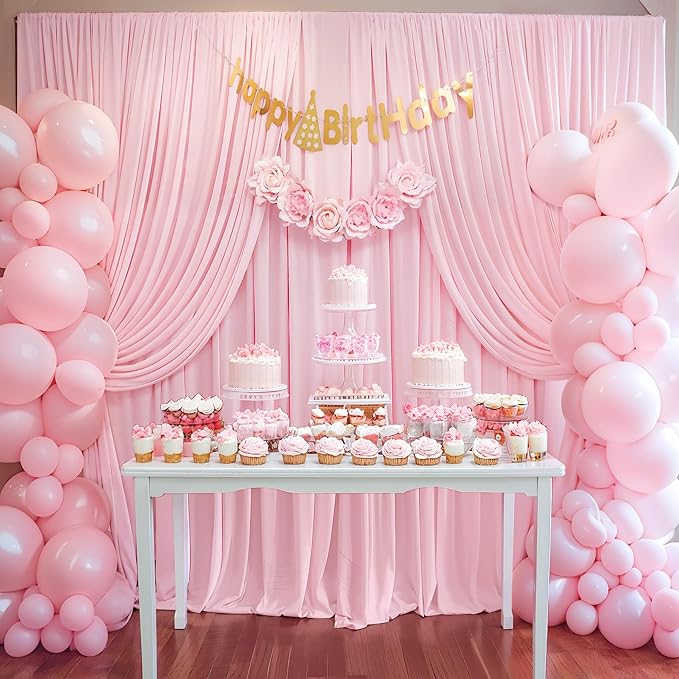 Pink Backdrop Curtains-Wrinkle-Free Polyester Photography Drapes Party Curtain Background for Baby Shower Wedding Decorations- 40 X10FT