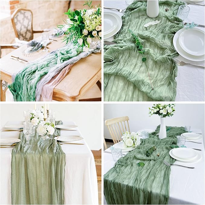 15 Pack Cheesecloth Table Runner 6FT Gauze Cheese Cloth Table Runner 35x 72Inch Boho Table Runners Romantic Table Cover for Wedding Birthday Party Engagement Bridal Baby Shower Table Decor(Sage Green)