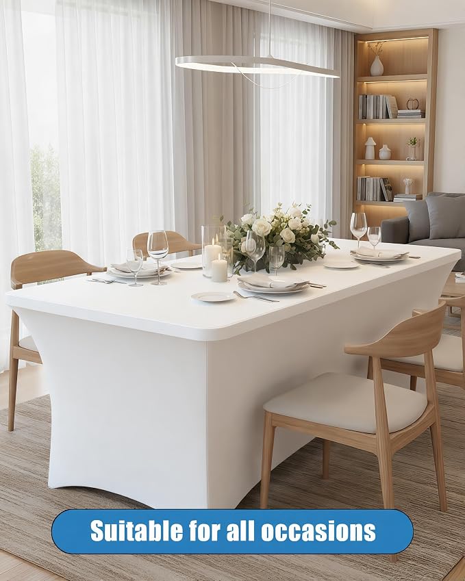 6FT White Table Cloth - 10 Pack Fitted Stretch Rectangle Spandex Tablecloth, Washable Table Cover for Party, Picnic, Wedding, Banquet, Birthday and Festival(30" x 72")