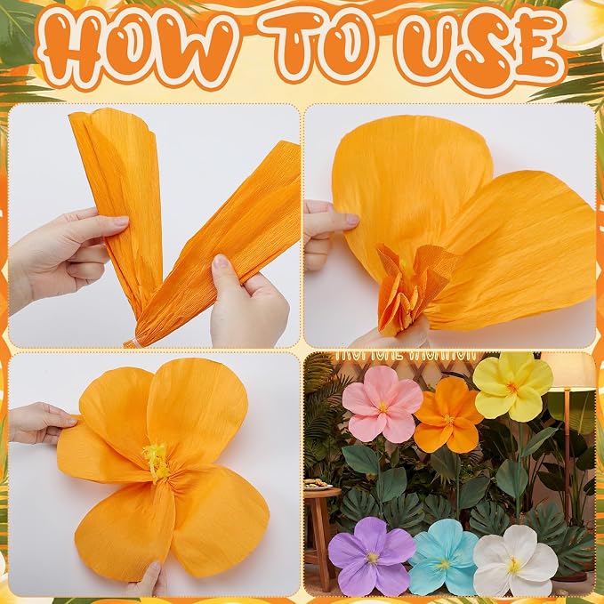 Giegxin 6 Pcs 12'', 16'' Large Hawaiian Hibiscus Paper Flowers Decorations for Wall Summer Luau Tissue Flowers Classroom Wedding Tropical Crepe Floral for Bridal Shower Mexican Fiesta Summer Birthday