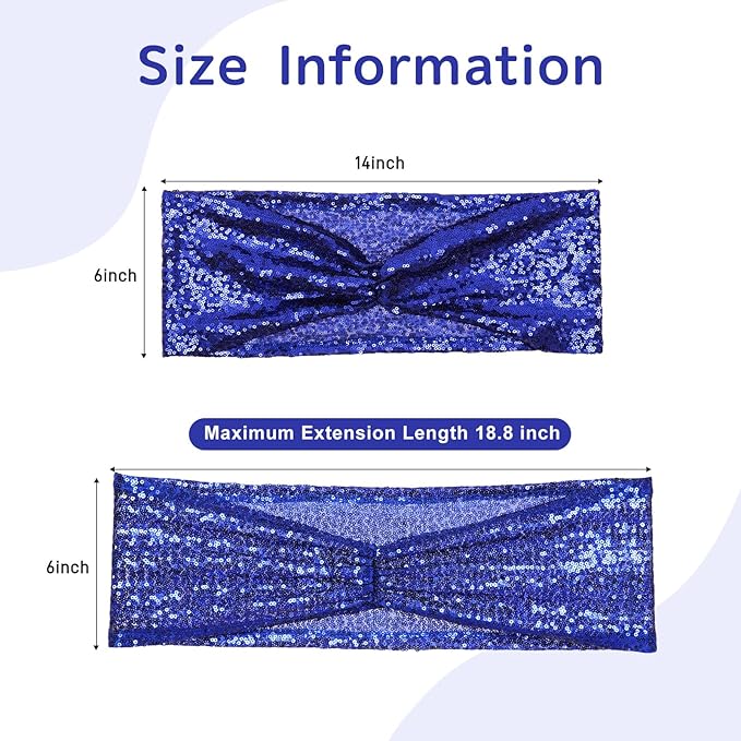 SquarePie Pack of 50 Sequin Chair Sashes Shiny Navy Blue Chair Bows Bands for Wedding Banquet Party Decoration