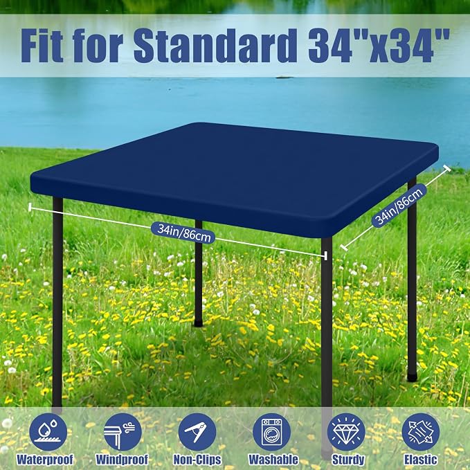 Moosfor Spandex Square Table Cloth 6 Pack, Elastic Fitted Tablecloths for Picnic, Stretch Washable Patio Table Cover for Outdoor, Camping, Banquet and Parties (Navy, 34"x34")