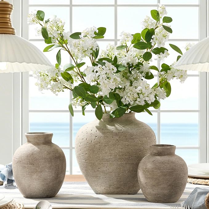 Vanselia Ceramic Flower Vase Home Decor - Small Farmhouse Table Vases Rustic Vintage Living Room Kitchen Bedroom Decorations for House Book Shelf Office Coffee Desk Dining Fireplace (6" Retro)