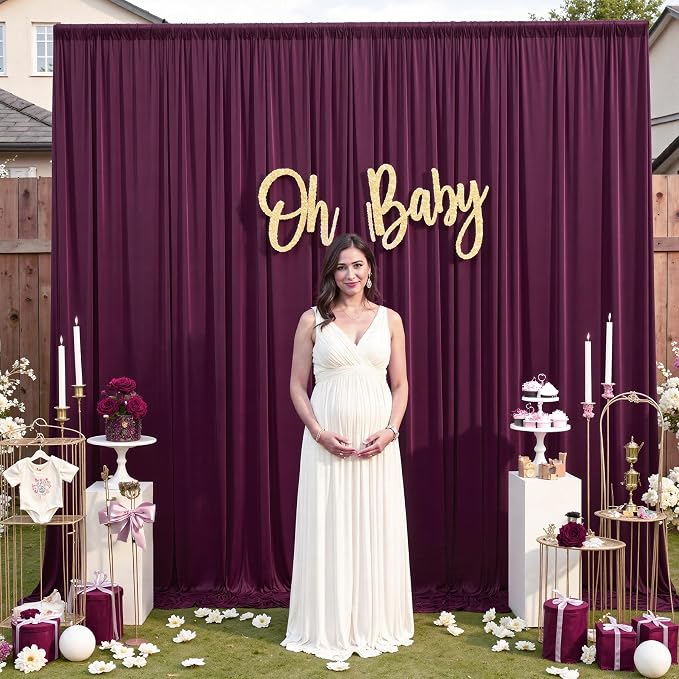 50ft×12ft Burgundy Backdrop Curtains for Wedding Parties, 10 Panels Wrinkle Free Polyester Photo Backdrop Drapes Back Drop Cloth for Birthday Photography Background