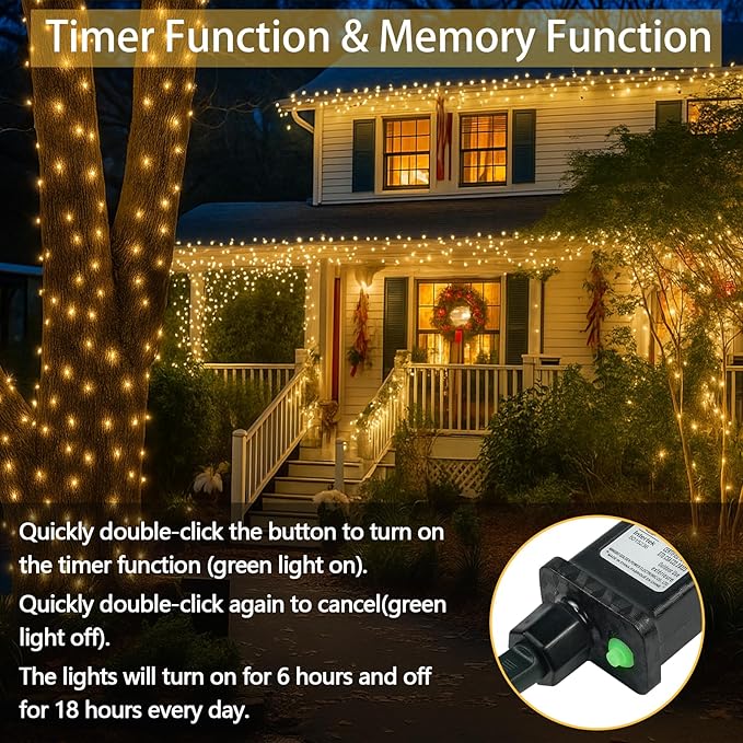 Connectable 200 LED String Lights Indoor Outdoor with Timer, 66FT 13 Modes Warm White Christmas Lights Waterproof, Twinkle Fairy Lights Plug in Clear Wire for Christmas Tree, Bedroom, Classroom Decor