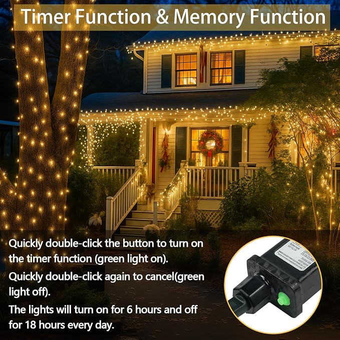 Connectable 100 LED String Lights Indoor Outdoor, 33FT Warm White Christmas Lights Waterproof, 13 Modes with Timer, Twinkle Fairy Lights Plug in Clear Wire for Christmas Tree, Bedroom, Classroom Decor