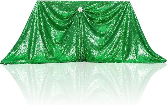 PartyDelight Green Sequin Tablecloth Square Sparkly Table Cloth Overlay 90"x 90"