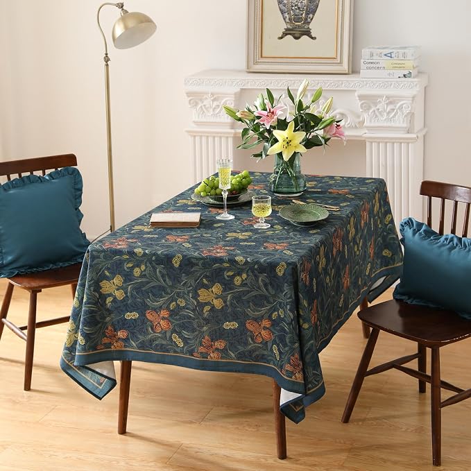 patdrea Vintage French Linen Tablecloth,Square,67"x67"-Herbert C | Elegant Table Cloth for Square Table,Navy Blue Floral Patterned,Dining Room Tea Party Thanksgiving Coffe Table
