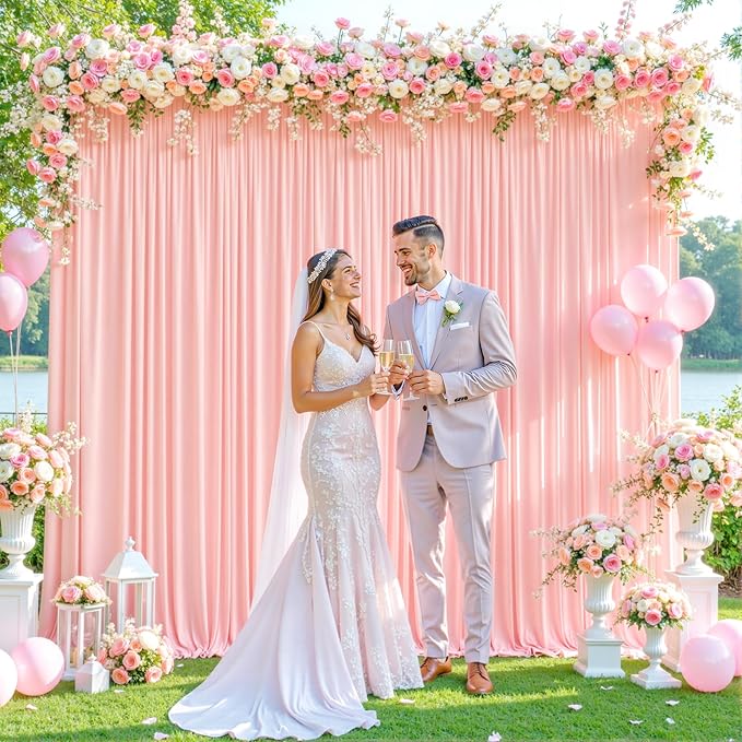 10 Panels Blush Pink Backdrop Curtain for Parties Wedding Wrinkle Free Pink Photo Curtains Backdrop Drapes Fabric Decoration for Baby Shower Birthday Party 50ft(W) x 10ft(H)