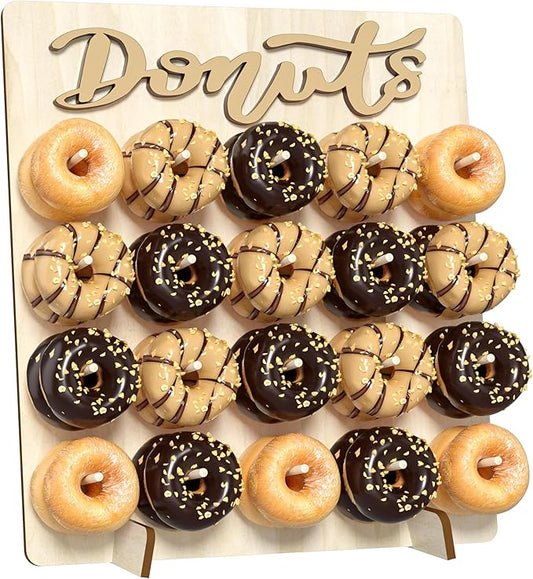 Wood Donut Wall Display Stand, Large Donut Display Stand Holds 20 Donuts for Wedding, Party Event Dessert Table(1 Pack Natural)