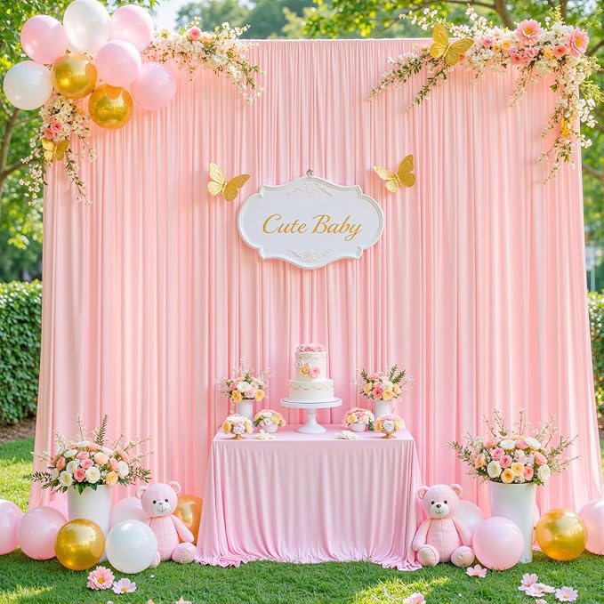 6 Panels Blush Pink Backdrop Curtain for Parties Baby Shower Wrinkle Free Pink Photo Curtains Backdrop Drapes Fabric Decoration for Wedding Birthday Party 30ft(W) x 10ft(H)