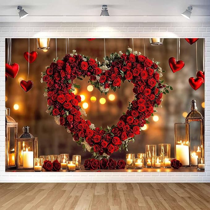 5X3ft Valentine's Day Backdrop Red Love Heart Photography Background, Wedding Bridal Party Background Decor Proposal Confession Backdrop Banner Portrait Photo Studio Booth Props, Red-3