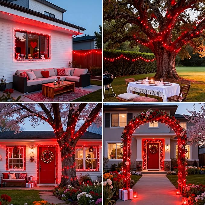 JMEXSUSS 250 LED Christmas Lights Outdoor Waterproof with 8 Modes, 91.5ft Expandable Red String Lights Indoor for Halloween Tree Patio Garden Party Holiday Decorations