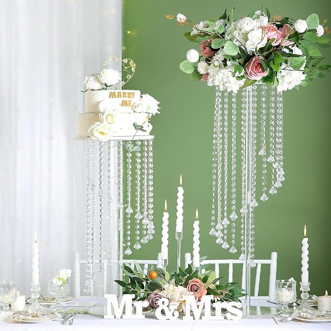Clear Acrylic Tall Flower Vases -2 Pcs 31.5" Cylinder Pedestal Stands for The Table Centerpieces for Parties, Chandelier Crystals Decorative Flower Stand, Wedding, Celebration, Home Decoration