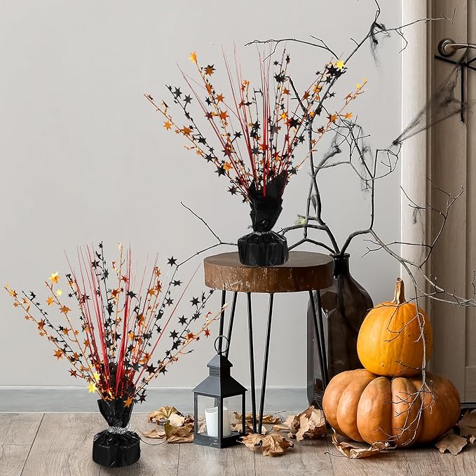 Crowye 6 Pcs Metallic Foil Spray Centerpiece Party Star Decoration Table Decor for Birthday Wedding Bachelorette Summer Party Holiday(Black Orange,Small Star)