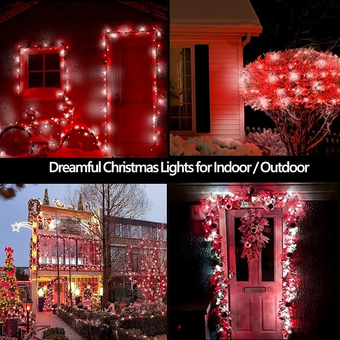 4-Pack Red and White Fairy Lights Battery Operated with Timer, 16FT 50 LED String Lights Outdoor Indoor, Christmas Lights Waterproof for Bedroom Home Wedding Birthday Xmas Parties and Centerpieces
