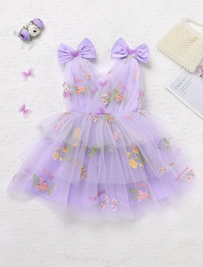 IMEKIS Toddler Girls Butterfly Birthday Dress Rainbow Tulle Formal Wedding Party Ruffle Tutu Dresses Photo Shoot