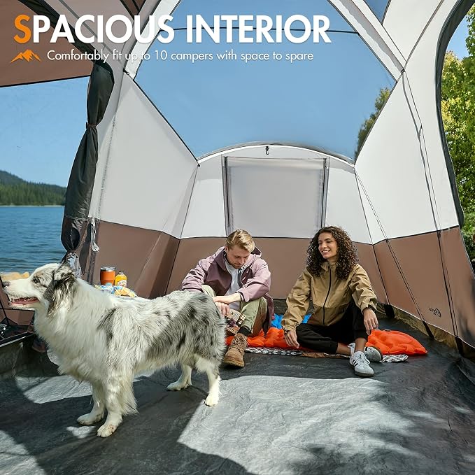 PORTAL 6/8/10 Person Family Camping Tent with Screen Room, Water Resistant Big Tunnel Tents with Rainfly, Large Family Tent for Camping, Outdoor, Patio