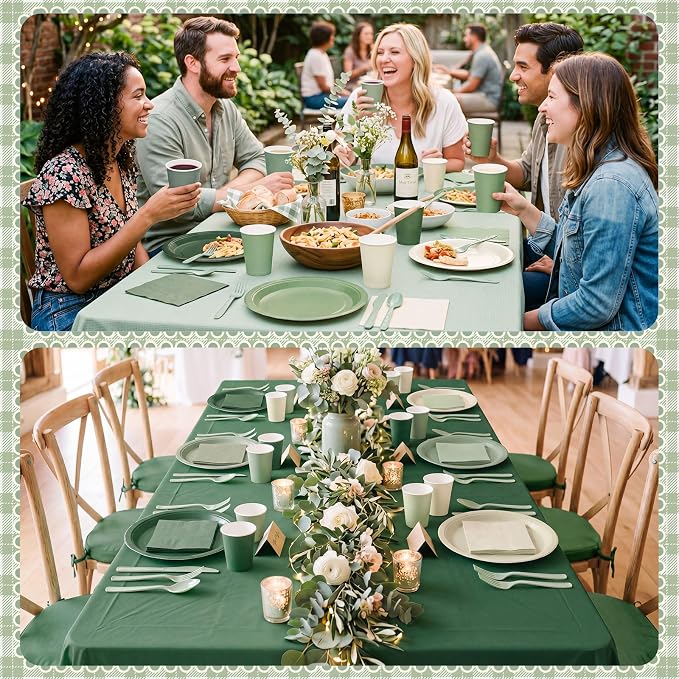 Mimorou 177 Pcs Sage Green Plates and Napkins Set Serves 25 Guests Gradient Sage Green Tablecloth Plates Cup and Napkins Tableware for Birthday Wedding Bridal Baby Shower Party Supplies