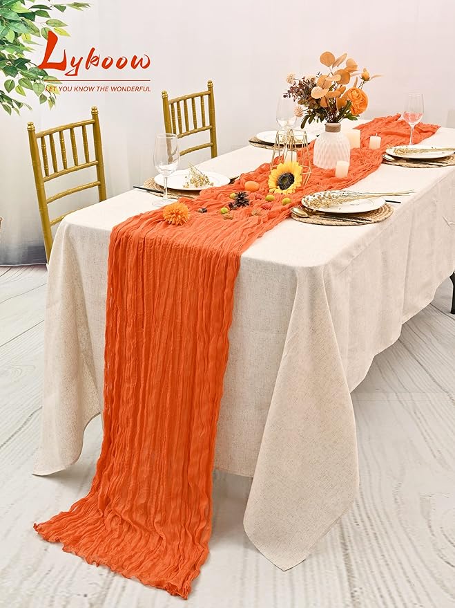 5 Packs Orange Cheesecloth Table Runner, 10Ft x 35" Orange Rustic Gauze Boho Wedding Table Runner Decoration, Wedding Party Bridal Shower Table Decor