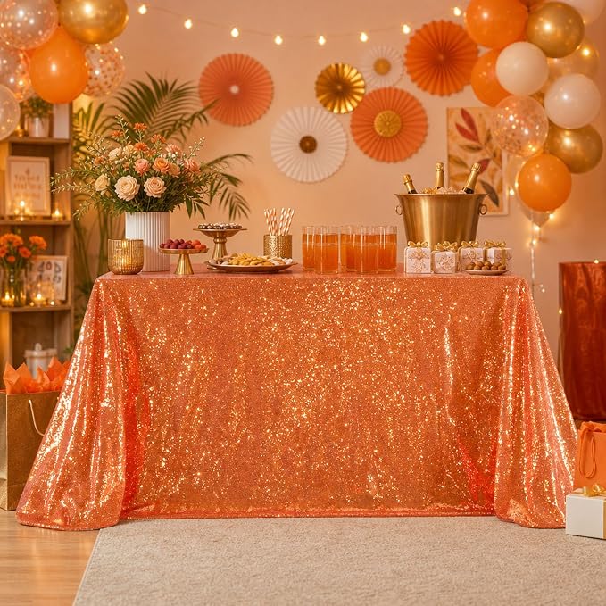 B-COOL Sequin Tablecloth Sparkle Halloween Tablecloths for Round Rectangle Table Bronze Fall Sequence Table Overlays Christmas Parties 90x132 Inch