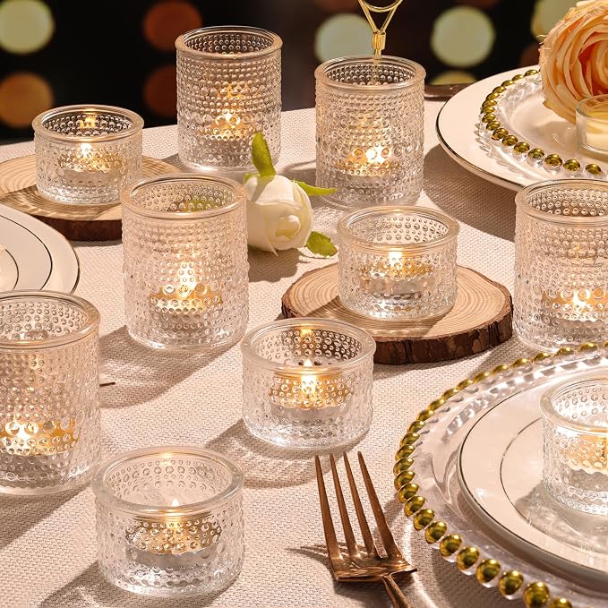 30-Pack Clear Glass Votive Candle Holders - Polka Dot Textured Tealight Holders with Mixed Heights (15 Large + 15 Small) for Wedding Centerpieces, Bridal Shower, Party & Everyday Home Decor