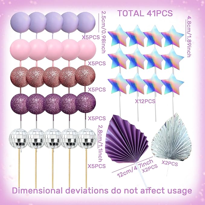 41Pcs Purple Disco Ball Cake Topper Purple Cool Girl Birthday Party Decorations Cool Girl Cake Decorations Disco Singer Stars Bachelorette Party Supplies