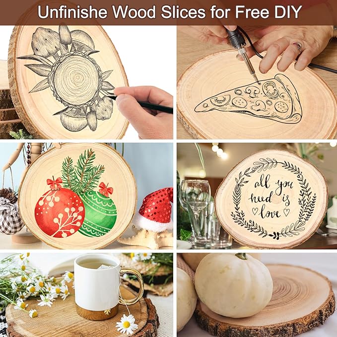 Adrattnay 8pcs Wood Slices for Centerpieces 12-13Inches, Round Paulownia Wood Circles for Table Decor, Rustic Wedding, Baby Shower, Party, Home Decoration and DIY Crafts