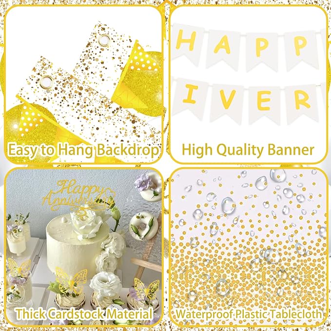 Happy Anniversary Decorations, 89pcs Wedding & Work Anniversary Party Decorations for Women Men, 50th 60th 30th 20th, Backdrop, Banner, Tablecloth, Foil & Latex Balloons, Cake Topper