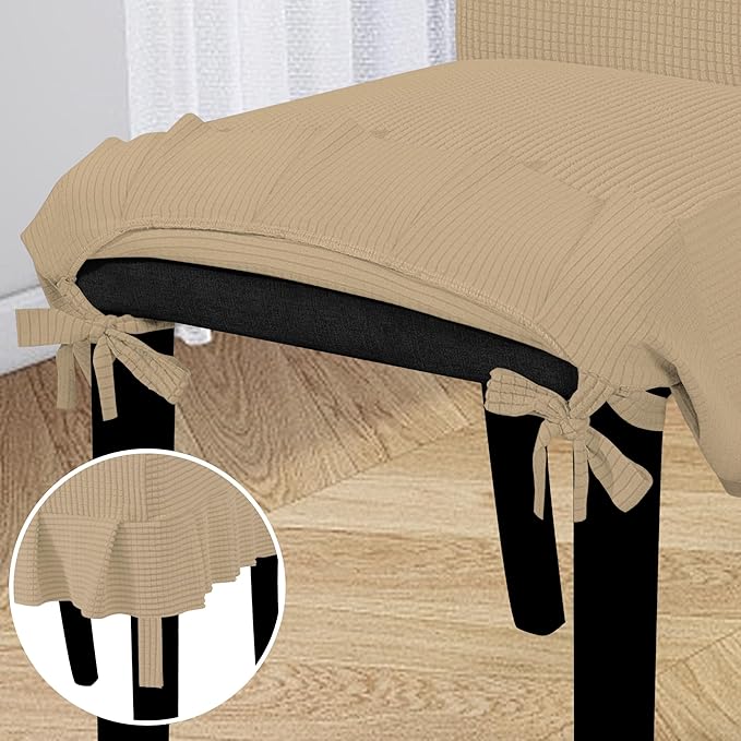 Easy-Going Dining Chair Covers Stretch Parsons Chair Slipcover with Skirt Chair Covers for Dining Room Restaurant Banquet (8 PCS, Sand)
