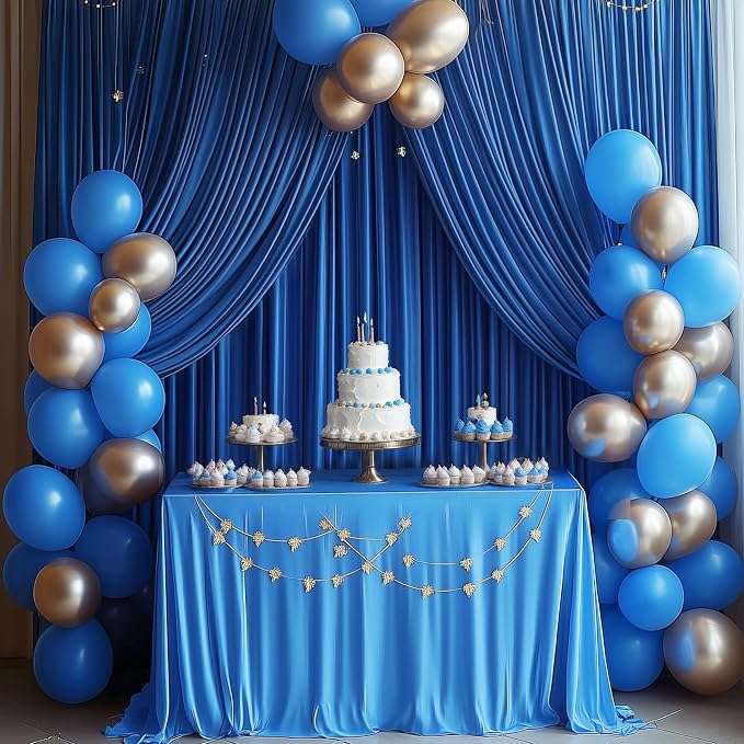 8 Panels 5x12ft Royal Blue Backdrop Curtains for Parties, Wrinkle Free Polyester Blue Photo Backdrop Drapes 12 ft Long Back Drop Cloth for Wedding Birthday Photography Background Party