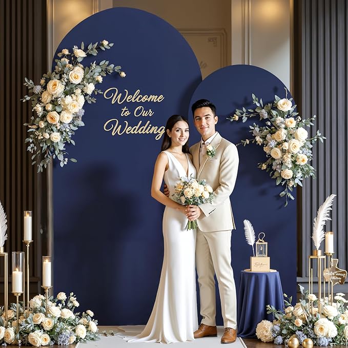 Navy Blue Arch Cover 2 Set-7.2FT, 6FT Arch Backdrop Cover Spandex Fitted Wedding Arch Stand Covers for Bridal Shower Wedding Baby Shower Birthday Party Banquet Photo Background Decorations