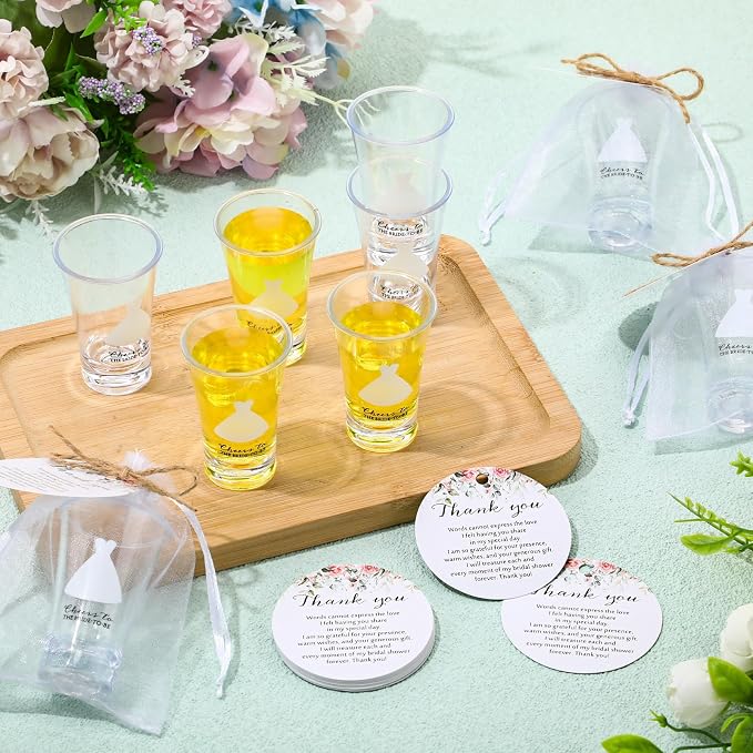 Reallnaive 30 Sets Bridal Shower Favors for Guests Cheer to the Bride to Be Acrylic Clear Shot Glasses with Thank You Tags and Organza Bag Wedding Party Favors Souvenir Gift for Bachelorette Bridal