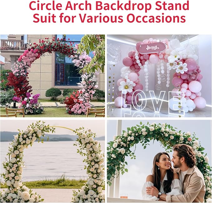 Wedding Arch Round Backdrop Stand Gold Metal Circle Backdrop Stand Circle Balloon Arch Stand Frame for Birthday Party Bridal Shower Anniversary Ceremony Candy Tables Celebration in 2x2.4m