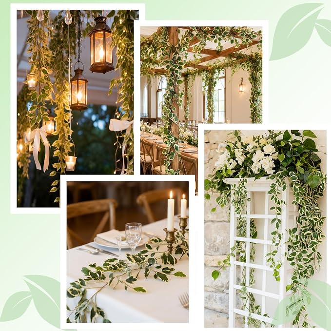 ucky Fake Vines, Eucalyptu Vines Garland, Ivy Vines, Green Artificial Wall Decor Hanging, Wedding Decoration，Flower Bouquet Decoration (2, Scindaps Vines)