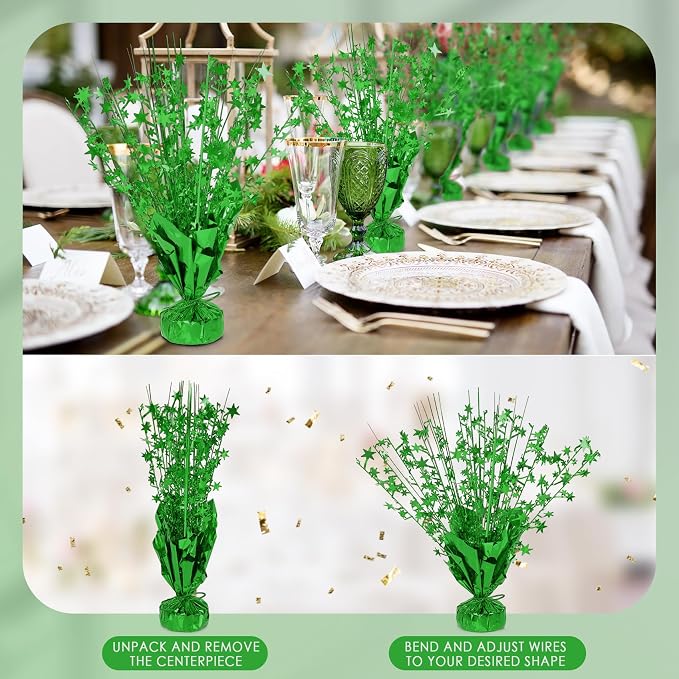 12 Pack Metallic Foil Spary Centerpieces for Tables, Shamrock Green Centerpieces for Tables Decorations, Star Brust Table Centerpieces for Birthday Graduation Wedding Baby Shower Party