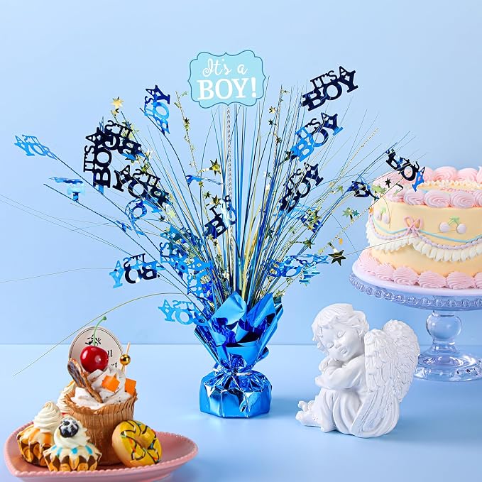 Wenqik 9 Pcs Baby Shower Foil Spray Centerpiece It's a Boy Table Centerpiece Gender Reveal Birthday Party Decors Metallic Table Decoration for Home Baby Shower Party Celebrations, Blue
