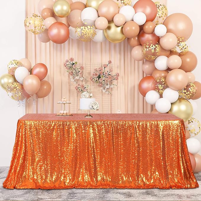 Poise3EHome Orange Sequin Tablecloth 60×120 Inch Rectangle Sequin Fabric Table Cloth for Halloween Birthday Party Wedding Christmas Holiday Cake Table Decoration